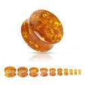 Synthetic Amber Saddle Double Flare Ear Tunnel