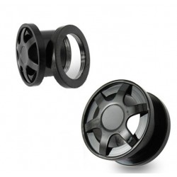Surgical Steel Double Flared Black Alloy Wheel Design Ear Tunnel