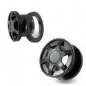 Surgical Steel Double Flared Black Alloy Wheel Design Ear Tunnel