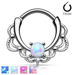 Surgical Steel Lacey Ornate Septum Clicker with Opal Stone