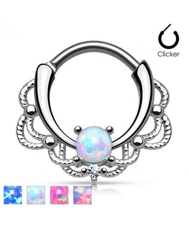Surgical Steel Lacey Ornate Septum Clicker with Opal Stone