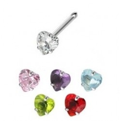 Surgical Steel Coloured Heart Gem Nose Pin