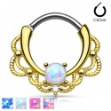 Gold Plated Lacey Ornate Septum Clicker Ring with Opal Stone