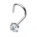 Surgical Steel Nose Stud / Hook / Screw With Clear CZ Gem