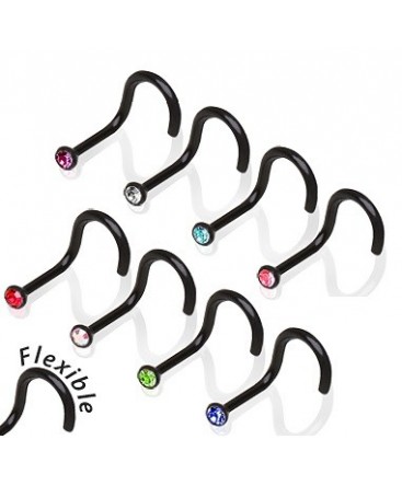 Black Bioflex Flexi Hook / Screw Nose Stud with 2mm Coloured Gem