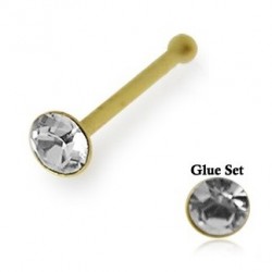 9ct Gold Nose Stud / Pin With Glue Set CZ Gem