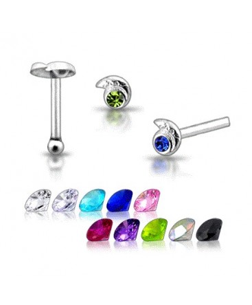 925 Sterling Silver Shell Design With Coloured Gem Nose Stud / Pin