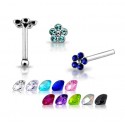925 Sterling Silver Flower Design With Coloured Gems Nose Stud / Pin