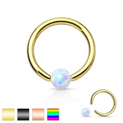 Gold / Black / Rainbow IP over Surgical Steel Captive Bead Ring With Opal Ball