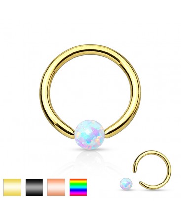 Gold / Black / Rainbow IP over Surgical Steel Captive Bead Ring With Opal Ball