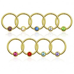 14ct Gold Plated Captive Bead Ring BCR with Coloured Gem