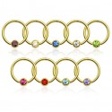 14ct Gold Plated Captive Bead Ring BCR with Coloured Gem
