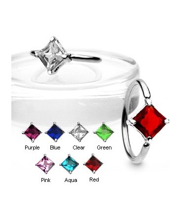 Surgical Steel Diamond Square Gem BCR Captive Bead Ring / Navel Belly Bar