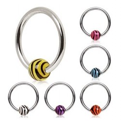 Surgical Steel Captive Bead Ring with Zebra Tiger Stripe Ball