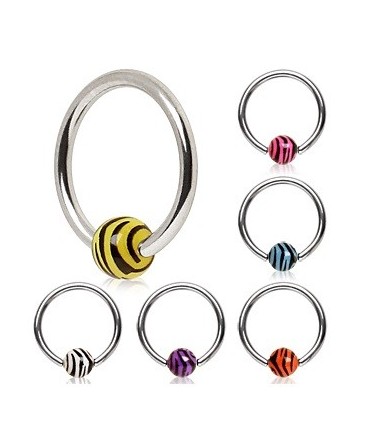 Surgical Steel Captive Bead Ring with Zebra Tiger Stripe Ball