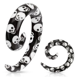 Acrylic Black and White Skull Print Spiral Ear Taper / Stretcher