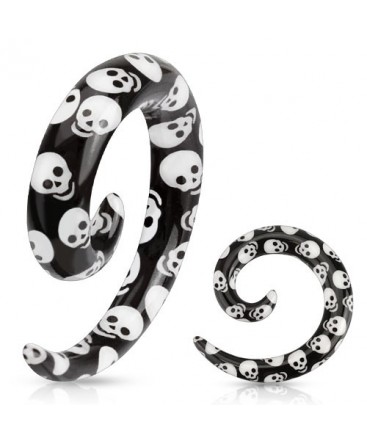 Acrylic Black and White Skull Print Spiral Ear Taper / Stretcher