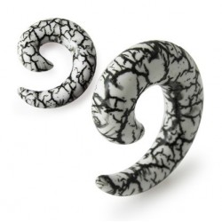Acrylic Black & White Cracked Marble Design Spiral Ear Taper / Stretcher