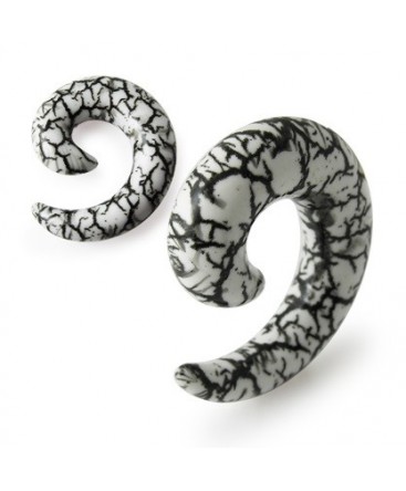Acrylic Black & White Cracked Marble Design Spiral Ear Taper / Stretcher