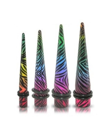 Acrylic Rainbow Zebra Print Ear Taper / Stretcher