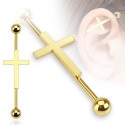 Surgical Steel Gold Cross / Crucifix Scaffold / Industrial Barbell