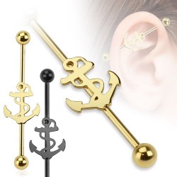 Surgical Steel Black / Gold Sailor Ship / Anchor Industrial / Scaffold Barbell