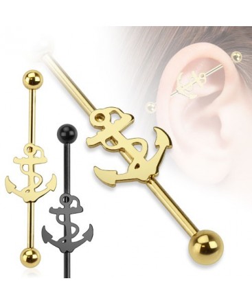 Surgical Steel Black / Gold Sailor Ship / Anchor Industrial / Scaffold Barbell