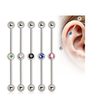 Surgical Steel Industrial Scaffold Barbell with Colour Gem Ball