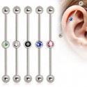 Surgical Steel Industrial Scaffold Barbell with Colour Gem Ball