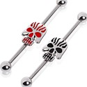 Surgical Steel Red / Black Skull Scaffold / Industrial Barbell