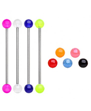 Surgical Steel Scaffold / Industrial Barbell with Colour Acrylic Balls