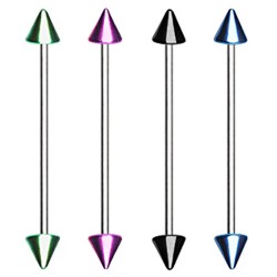Surgical Steel Industrial / Scaffold Barbell with Anodised Spikes