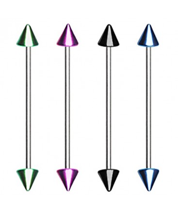 Surgical Steel Industrial / Scaffold Barbell with Anodised Spikes