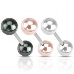 3 Pack Surgical Steel Tongue Bars with Faux Pearl Pearlescent Balls
