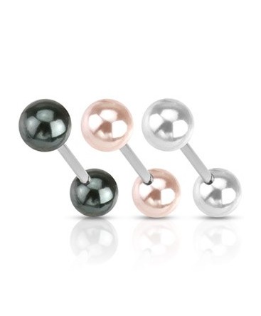 3 Pack Surgical Steel Tongue Bars with Faux Pearl Pearlescent Balls