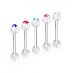 Surgical Steel Tongue Bar with Acrylic Gem Ball
