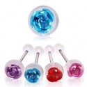 Surgical Steel Embedded Coloured Rose Tongue Bar