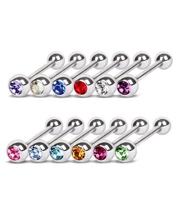 Surgical Steel Tongue Bar with Choice of Coloured Gem