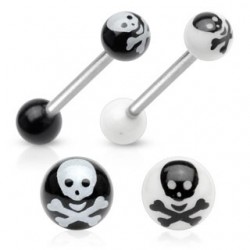 Surgical Steel Skull Crossbones Logo With Acrylic Balls