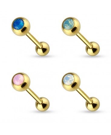 Gold Plated over Surgical Steel Tongue Bar Stud with Opal Ball
