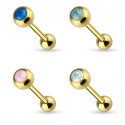 Gold Plated over Surgical Steel Tongue Bar Stud with Opal Ball