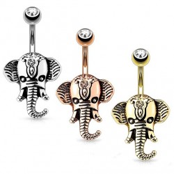 Surgical Steel Plated Elephant Head with Clear Gem Belly / Navel Bar