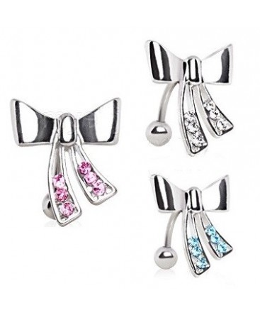 Surgical Steel Reverse Bow / Knot Belly / Navel Bar Stud with Coloured Gems