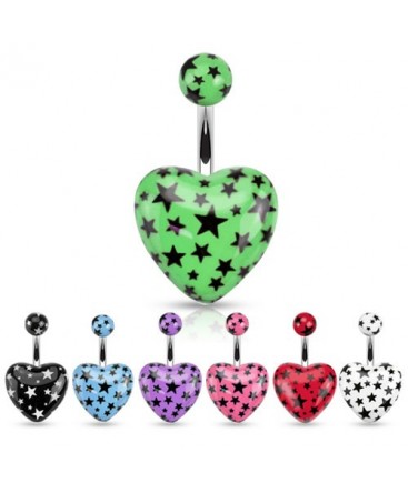 Surgical Steel Belly / Navel Bar with Acrylic Love Heart Star Print