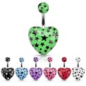 Surgical Steel Belly / Navel Bar with Acrylic Love Heart Star Print