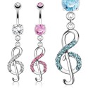 Surgical Steel Treble Clef / Music Note Dangle / Drop Gem Belly / Navel Bar