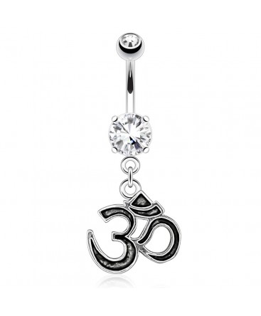 Surgical Steel Religious Indian Hindu Ohm Dangle / Drop Belly / Navel Bar