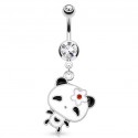 Surgical Steel Happy Panda Drop / Dangle Belly / Navel Bar with Clear Gem