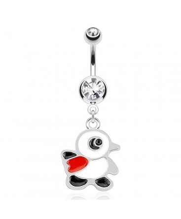 Surgical Steel Penguin Drop / Dangle Belly / Navel Bar with Clear Gem