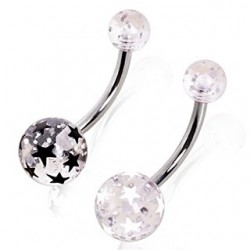 Surgical Steel Belly / Navel Bar with Acrylic Star Print Balls